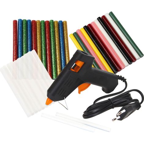 Mini Heißkleber Klebepistole 230V mit 36x 7,2mm Klebestifte transparent bunt Glitzer (1/5)