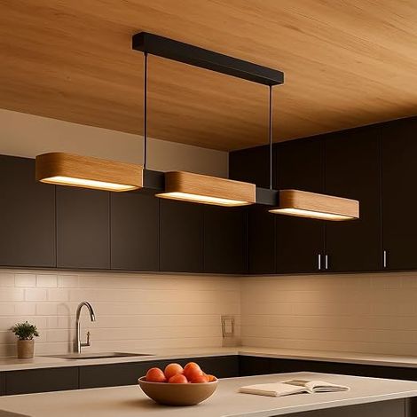 Wooden Kitchen Chandelier, 90 cm, Pendant Light for Dining Room and Kitchen Island, 3000K-6500K (1/5)