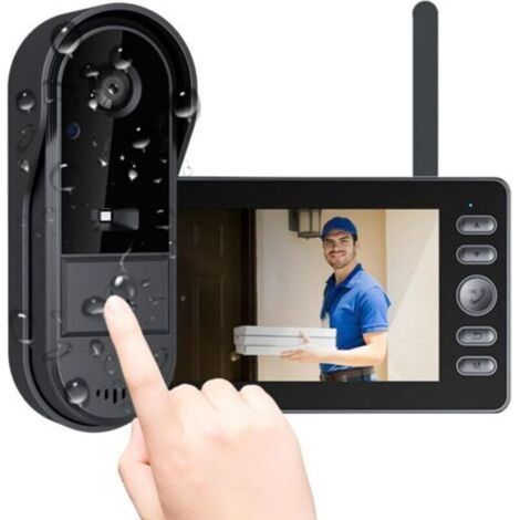 Visiophone Vidéo avec Écran, Sonnette Fil Exterieur Etanche 1080P Sonnette Fil Avec Camera avec écran IPS de 4.3 Visiophone Fil IP65 étanche Caméra