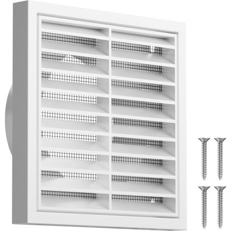 Grille d'aération rectangulaire 100 mm avec moustiquaire intégrée, en ABS, blanche, pour salle de bain, garage, cuisine, hotte aspirante extérieure, sèche-linge, grenier (1/5)
