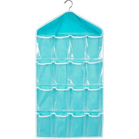 Organisateur mural de porte à 16 poches pour sous-vêtements, chaussettes, soutiens-gorge et autres petits objets (bleu)-76.00X42.00X0.01CM-Blue (1/2)