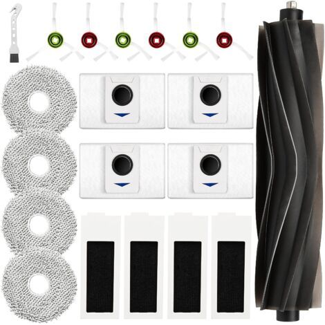 20 Stück Zubehör für Ecovacs Deebot T20 Omni / T20e Omni Saugroboter, 1 Gummi Hauptbürste 4 Staubbeutel 4 Wischtücher 4 Filter 6 Seitenbürsten 1 Reinigungsbürste