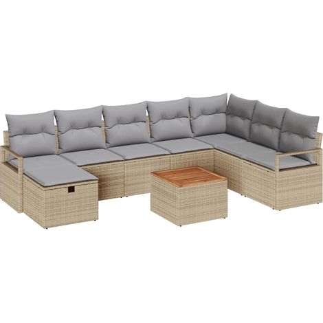 Garden Sofa Set 9 pcs Beige Poly Rattan vidaXL (1/5)