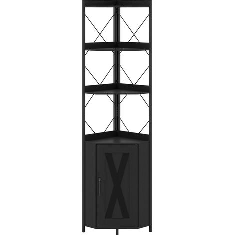 Libreria angolare con contenitore, 5 ripiani, nera, 180 cm