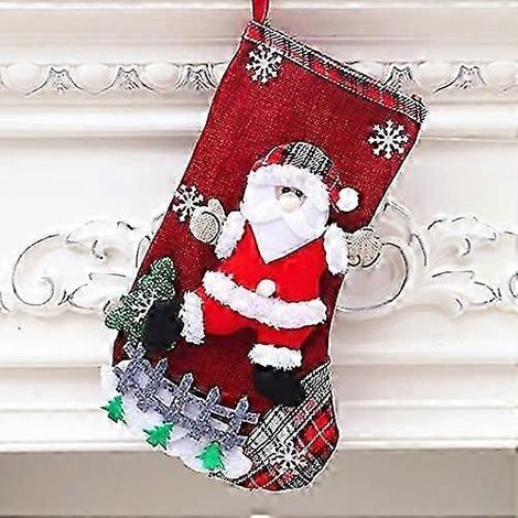 Chaussette de Noël en lin, décoration de chaussette de Noël, chaussettes de Noël à suspendre, sapin de Noël de dessin animé (1/5)