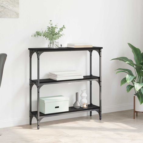 Table console industrielle 3 étagères, chêne noir, bois d’ingénierie, 75 x 22,5 x 75 cm - PANGIVO (1/5)