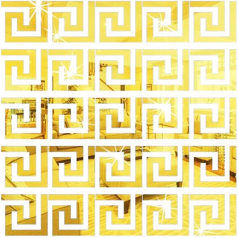 30 selbstklebende, abnehmbare Spiegelaufkleber zur Wandgestaltung in Ihrem Zuhause, Schlafzimmer oder Wohnzimmer (griechisches geometrisches Muster, Gold)