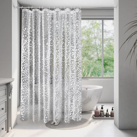 Rideau de douche large 240 x 180 cm avec aimant lesté, imperméable, transparent, avec motif de galets 3D, anti-moisissure, en EVA, avec 16 anneaux (1/5)