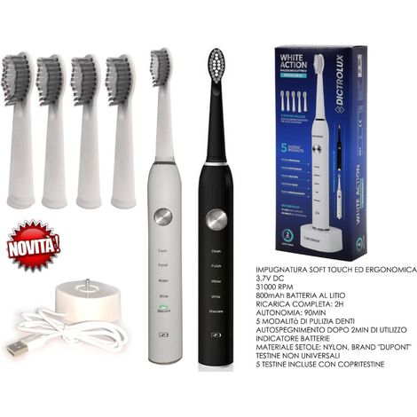 Brosse à Dents électrique Rechargeable Activée Par Batterie 5 Modes De Nettoyage Des Têtes