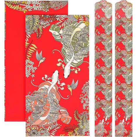 20 enveloppes décoratives rouges japonaises, enveloppes rouges de mariage, enveloppes rouges du Nouvel An, pochettes rouges du Nouvel An-17.5X9CM