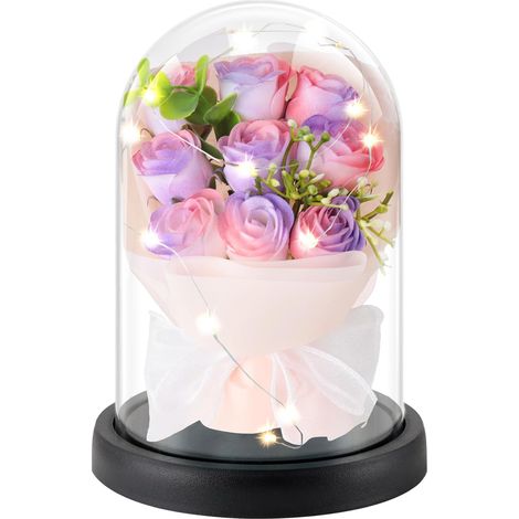 Rosa Eterna Cupola Vetro Illuminazione LED Viola Regalo (1/5)