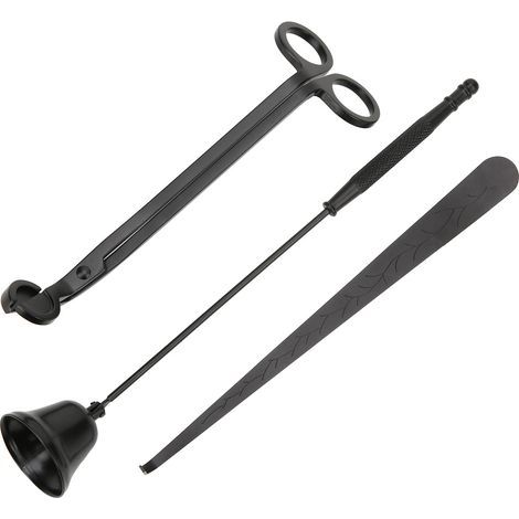 3-teiliges Kerzenwerkzeug-Set aus Edelstahl: Flammenschutz, Dochtschneider und Haken (Schwarz) (1/5)