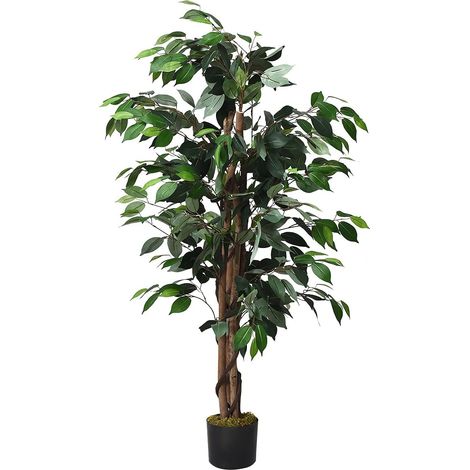 COSTWAY Planta Falsa Ficus Artificiales 1,2 m Planta Decorativa Tronco Natural sin Manutención (1/5)