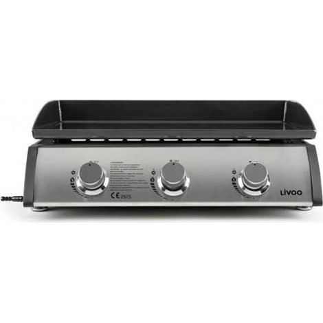 Plancha gaz - KITCHEN CHEF - DOC277 - 7500 W - plaque acier émaillé - 3 brûleurs (1/4)