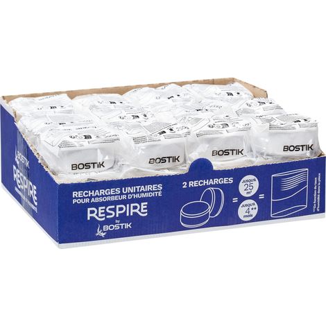 Bostik – Recharge absorbeur d'humidité 250 g – Surface jusqu'à 25 m² – Système à 2 tablettes pour 33% d'absorption supplémentaire – Sans électricité (1/3)