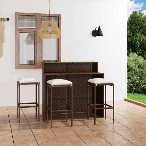 Ensemble Table de bar + 3 Chaises de bar avec coussins - Table Haute avec 3 Tabourets Marron BV735651 - BonneVie (1/5)