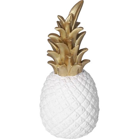 Décoration Ananas Résine Blanche et Dorée - Style Nordique pour Bureau ou Maison - Taille Moyenne (1/5)
