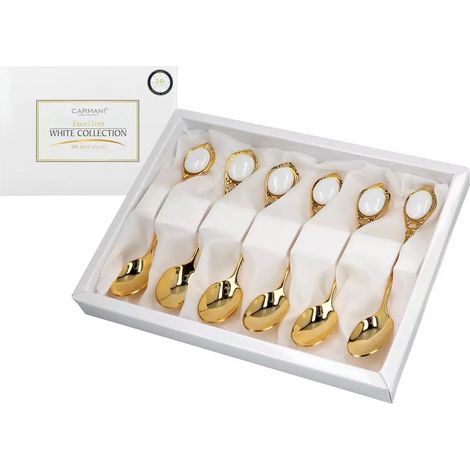 Cucharas blancas Carmani, chapadas en oro (juego de 6 piezas)