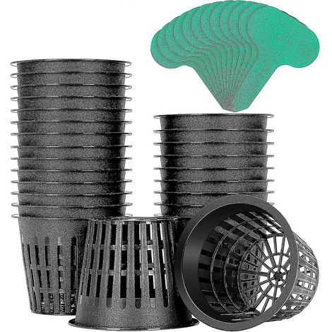 Lot de 25 pots en maille de 7,6 cm (3 pouces) avec coupelles en maille résistantes et 100 étiquettes pour plantes (1/4)