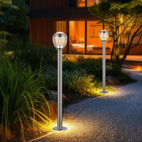 Außenleuchte Stehlampe Standleuchte Garten Edelstahl Sockelleuchte Außen, IP44, 1x LED 11W 750Lm warmweiß, DxH 15x99 cm, 2er Set