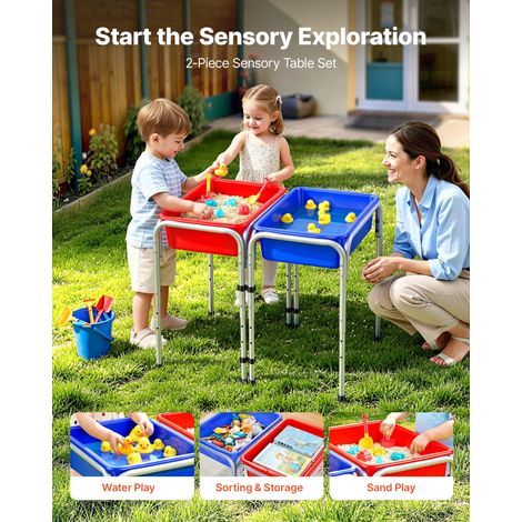 Table Sensorielle pour Tout-Petits, Table d'Activité Réglable, avec 2 Bacs de Jeu de Rangement Amovibles pour Sable et Eau, Pieds A… (1/5)