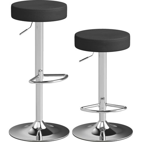 Set of 2 tabourets of bar modern adjustable, coating in similicuir, foam and metal, 38,5 x 38,5 x 62-84 cm, black (1/5)