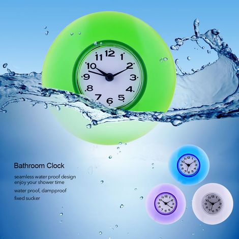 Horloge murale à ventouse pour miroir de salle de bain/cuisine, étanche, à quartz, décoration verte (1/5)