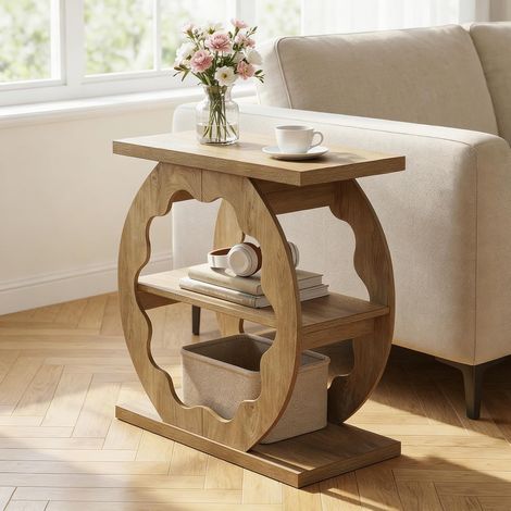 Tribesigns Table d'Appoint pour Salon, Table de Côté avec Rangement 3 Niveaux, Table de Chevet Étroite pour Petits Espaces, Chambre, Chêne Naturel (1/5)