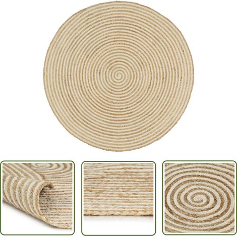 The Living Store Tapis fait à la main Jute avec design de spirale Blanc 150 cm - Tapis De Jute - Tapis Artisanal - Tapis Naturel - Tapis Blanc - Tapis Rond (1/5)