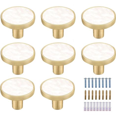 8 Pack White Marble Brass Round Cabinet Knobs - Decorative White Drawer Knobs - Gold Dresser Knobs for Kitchen Furniture, Clothes Hooks 8 Pack White Marble Brass Round Cabinet Knobs - Decorative White Drawer Knobs - Gold Dresser Knobs for Kitchen Furniture, Clothes Hooks