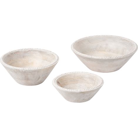 Conjunto de 3 cuencos decorativos de madera de mango hechos a mano marrón claro Tanta (1/5)