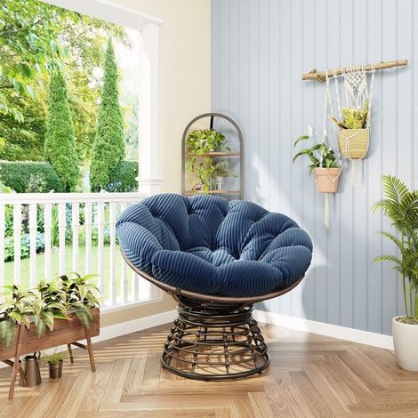 Fauteuil de jardin rotin tressé assise ergonomique pivotant 360° usage intérieur extérieur coussin épais moelleux (1/5)