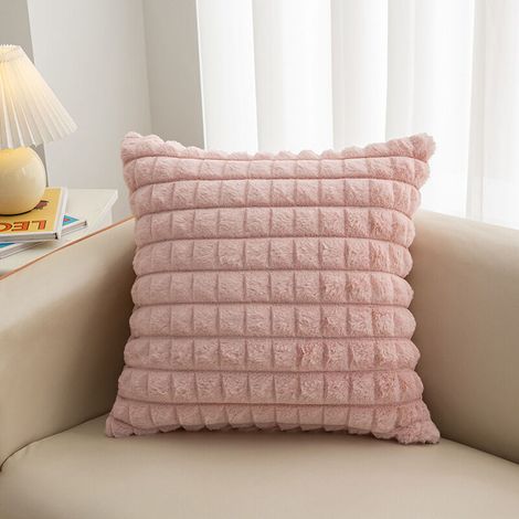 Lot de 2 housses de coussin en fausse fourrure rose, 45x45 cm, décoratives avec texture plaid, idéales pour canapé, lit, salon.