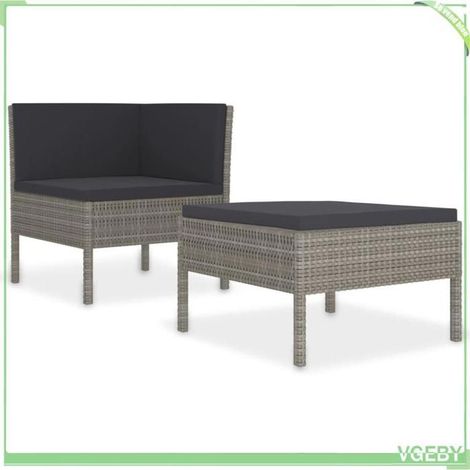 Salon de jardin 2 pcs avec coussins - FAFEICY - 310208 - Résine tressée gris - Cadre acier - Coussins anthracite (1/5)
