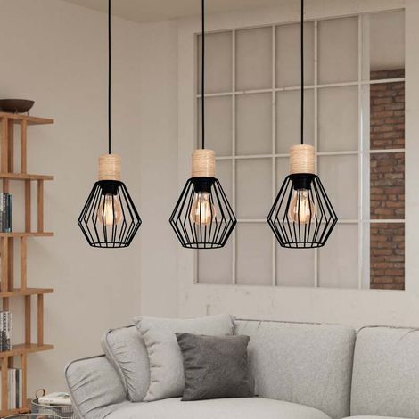 [GEBRAUCHT] B-Ware Eglo Hängeleuchte Pendelleuchte Palmorla 3-flammig dimmbar schwarz Holz 76x16cm (1/2)