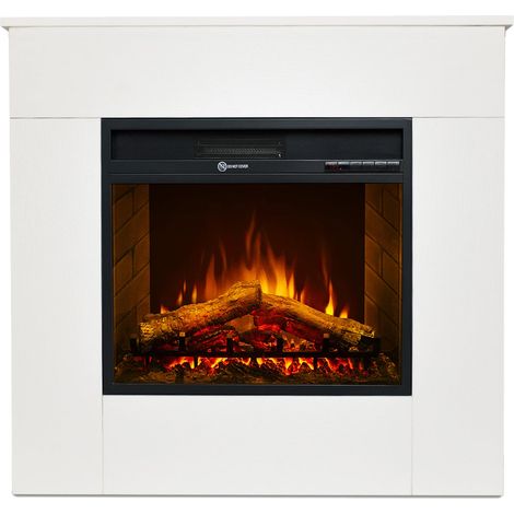 Camino elettrico caminetto da terra in legno bianco Made in Italy MICHELANGELO 96x36x90h