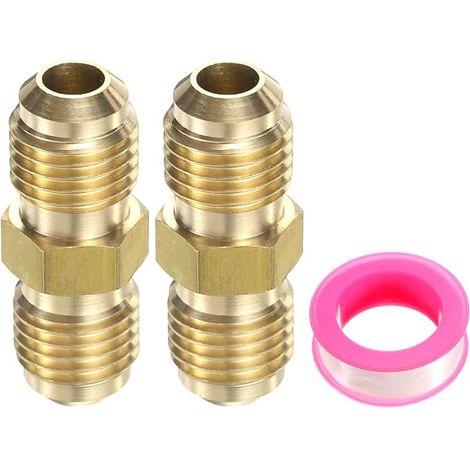 1/4 inch Male Flare x 1/4 inch Male Flare Connector, 2pcs Sae 45 Degree Flare Brass Adapter Union Tube Coupler Flare Pipe Fitting for Air Gas Line Refrigeration (1/5)