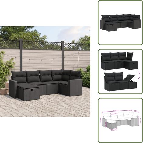Salon de jardin 6 pcs avec coussins noir résine tressée - Ensemble Salon De Jardin - Salon Extérieur - Mobilier De Jardin - Résine Tressée - Rotin Synthétique (1/5)