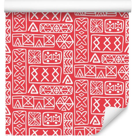Carta da parati con motivo geometrico polinesiano, corallo e rosso, 50x1000 cm (1/5)
