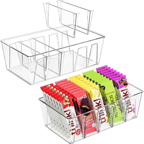 2 Boîte de Rangement Alimentaire Empilable à Compartiments Réglables (1 à 5 Compartiment), Bac Organisateur de Conservation pour Aliments/Condiments/Nourriture/Fruit/Thé/Café en Plastique (1/5)