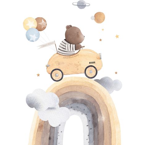Tableau sur toile ourson voyageur 30x45 cm - Impression sur Toile Murale Décorative - Image imprimée en HD sur Toile - Toile sur Châssis en Bois FSC - Fabriqué en France (1/4)