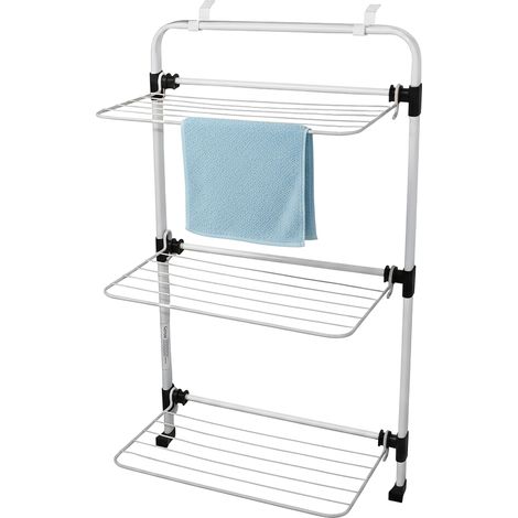 Wäschetrockner weiß zum Hängen an Türen 10 m Trockenlänge - 94 x 55 cm - Trockengestell zum Einhängen mit 3 Etagen mit klappbaren Flügeln