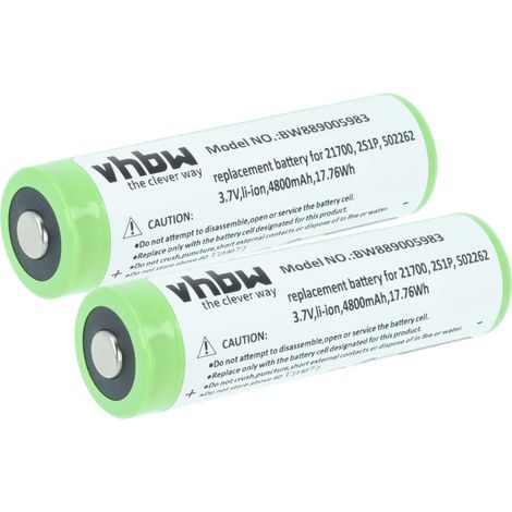 vhbw 2x Akku Ersatz für Ledlenser 2S1P, 502262 für Taschenlampe Kopflampe (4,8 Ah, 3,7 V, Li-Ion)