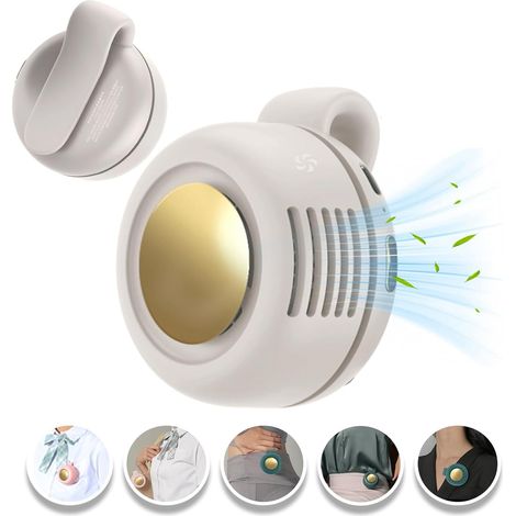 Portable Clip-On Fan, Beige Mini USB Rechargeable 360° Rotatable Fan, 3-Speed Silent Mini Bladeless Fans (1/5)