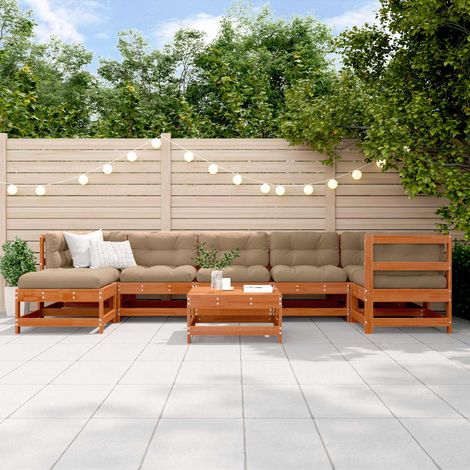 vidaXL Ensemble de salon de jardin 8 pcs Brun cire Bois de pin massif (1/5)