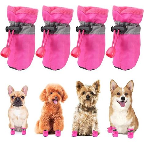 Set di 4 scarpe protettive per animali domestici, impermeabili e antiscivolo, con strisce riflettenti e lacci regolabili, per attività (1/5)