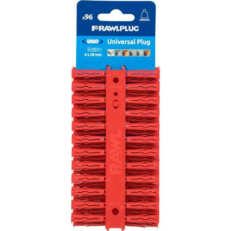 Rawlplug R-U1-RED-96-C Red UNO Plugs 6 x 28mm (Card 96) RAW68520