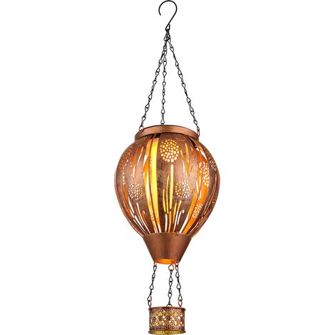 Lampe solaire Décoration de jardin LED Lampe solaire Ballon à air chaud Effet de feu Lampe d'extérieur Lampe à suspendre Lampe de terrasse, Décor découpé, brun cuivre, DxH 14 x 46 cm (1/5)