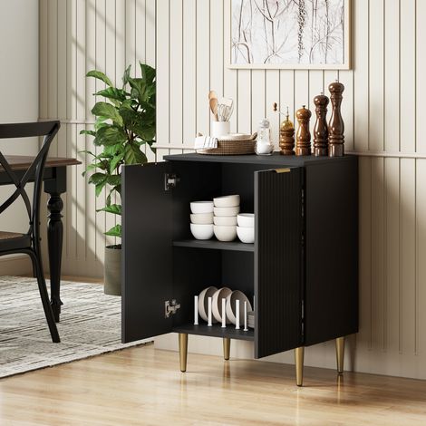 Buffet Cuisine, Meuble de Rangement avec 2 Portes, Étagère Réglable, Pieds Métalliques Surélevés, 60 x 40 x 80 cm, Noir (1/5)