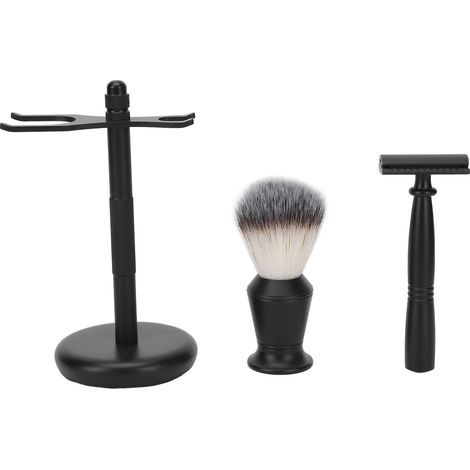 Kit de tondeuse manuelle double lame avec support en alliage et nylon, brosse à cheveux, ensemble complet pour barbe et coiffure.